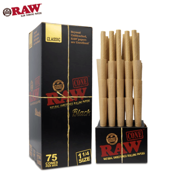 Raw Black Classic 1¼ Size Pre-Rolled Cones 75CT/PK